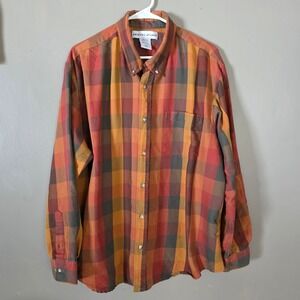 Irvine Park Mens Button Down Shirt Size XL Orange Plaid Fall Autumn Cozy